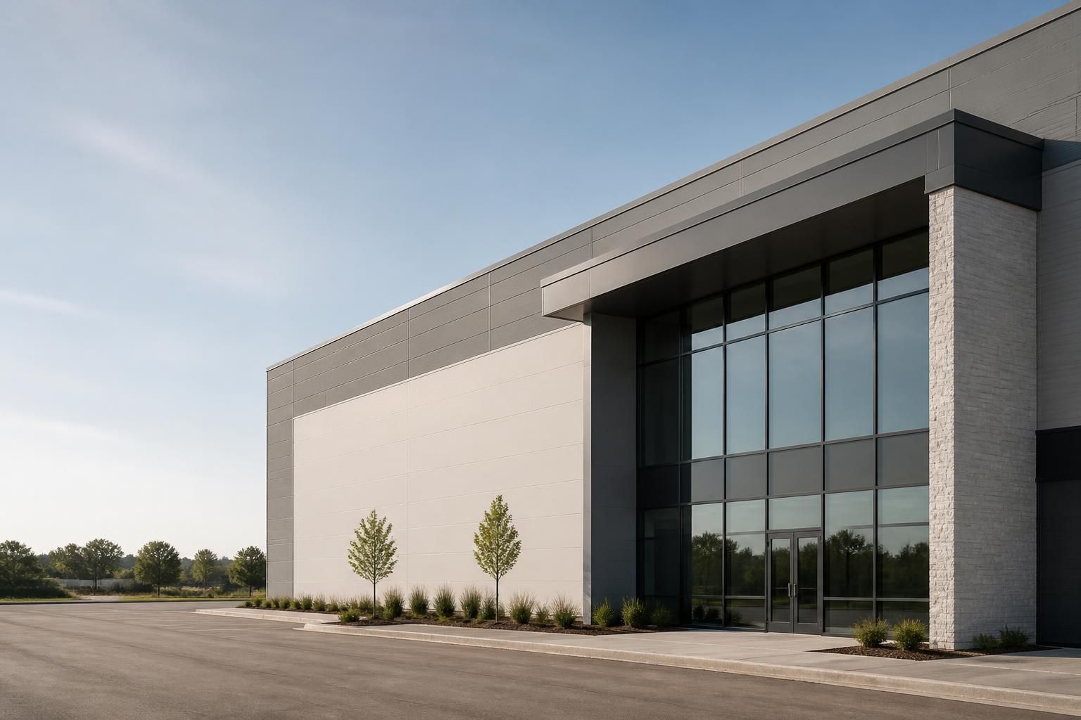 Finished commercial building exterior with open space for text